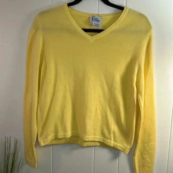 Lilly Pulitzer Vintage Yellow 100% Cotton V Neck Sweater size XS Natural Fibers - Picture 2 of 8